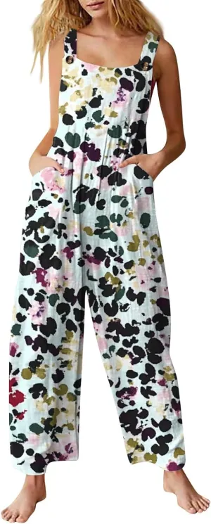 Womens Jumpsuits Loose One Piece Outfits 2025 Spring Summer Palazzo Rompers Casual Plus Size Overalls with Pockets