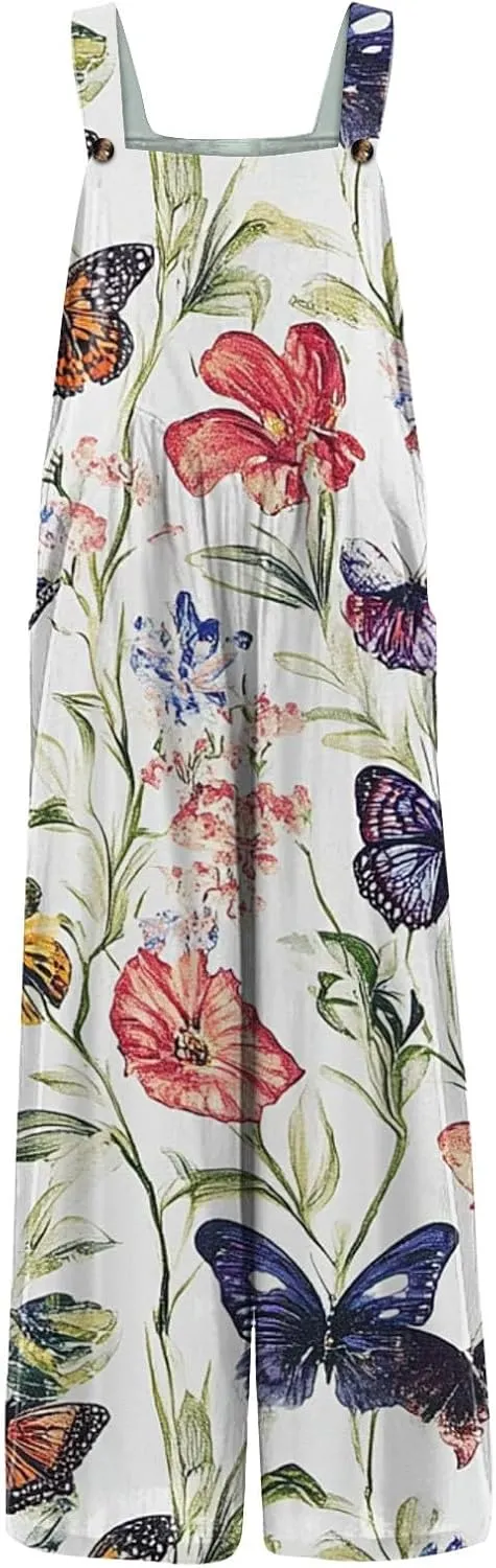 Womens Jumpsuits Loose One Piece Outfits 2025 Spring Summer Palazzo Rompers Casual Plus Size Overalls with Pockets