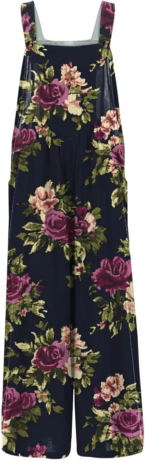 Womens Jumpsuits Loose One Piece Outfits 2025 Spring Summer Palazzo Rompers Casual Plus Size Overalls with Pockets