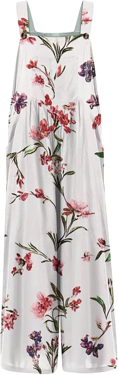 Womens Jumpsuits Loose One Piece Outfits 2025 Spring Summer Palazzo Rompers Casual Plus Size Overalls with Pockets