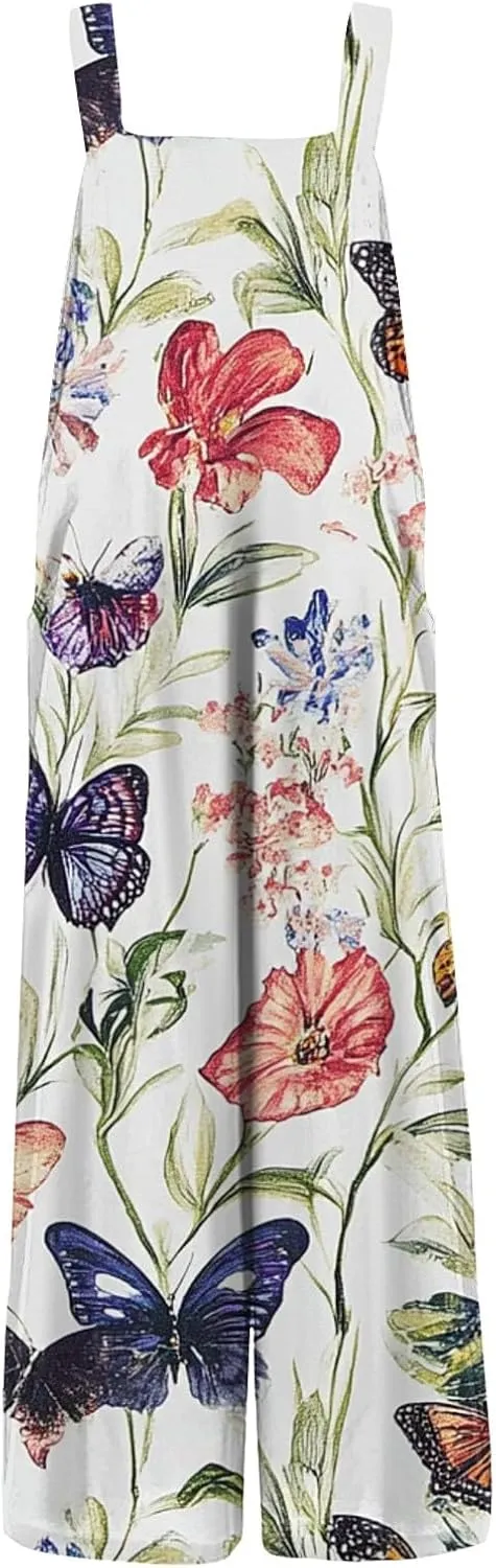 Womens Jumpsuits Loose One Piece Outfits 2025 Spring Summer Palazzo Rompers Casual Plus Size Overalls with Pockets