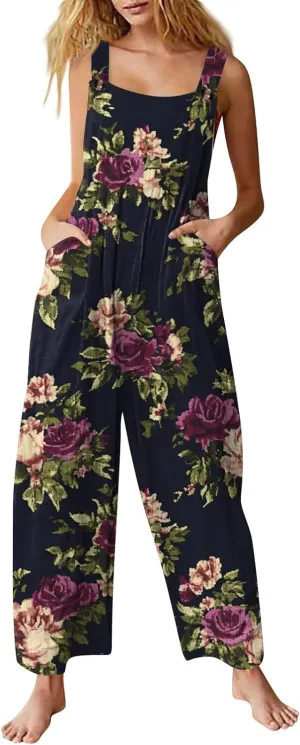 Womens Jumpsuits Loose One Piece Outfits 2025 Spring Summer Palazzo Rompers Casual Plus Size Overalls with Pockets