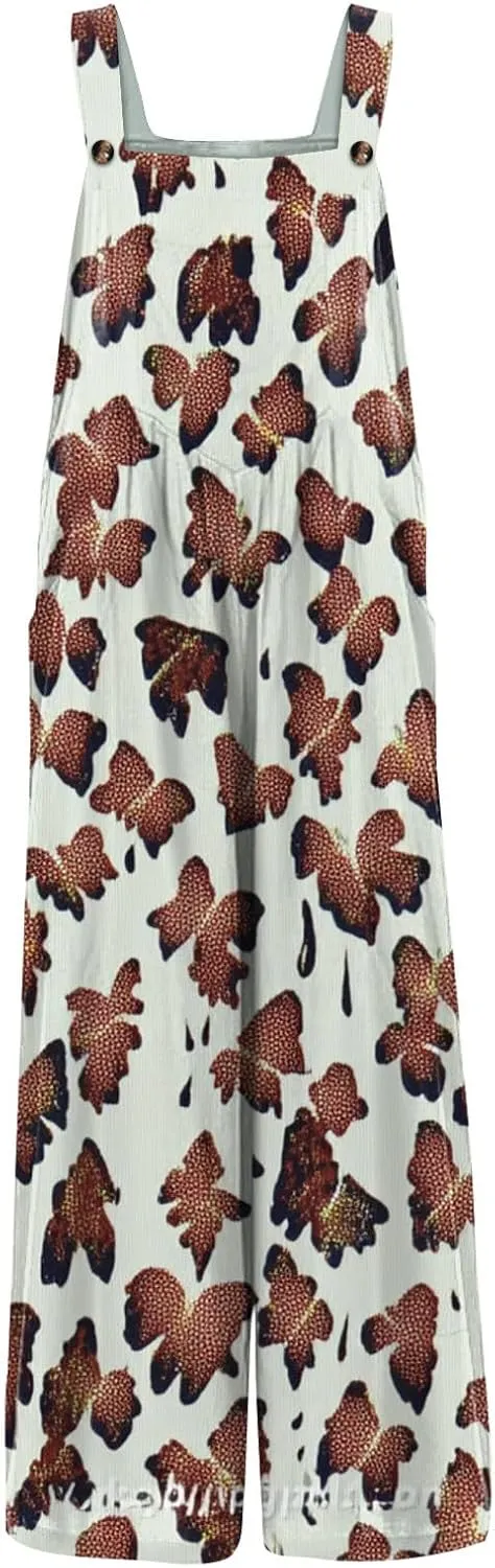 Womens Jumpsuits Loose One Piece Outfits 2025 Spring Summer Palazzo Rompers Casual Plus Size Overalls with Pockets