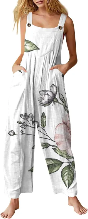 Womens Jumpsuits Loose One Piece Outfits 2025 Spring Summer Palazzo Rompers Casual Plus Size Overalls with Pockets