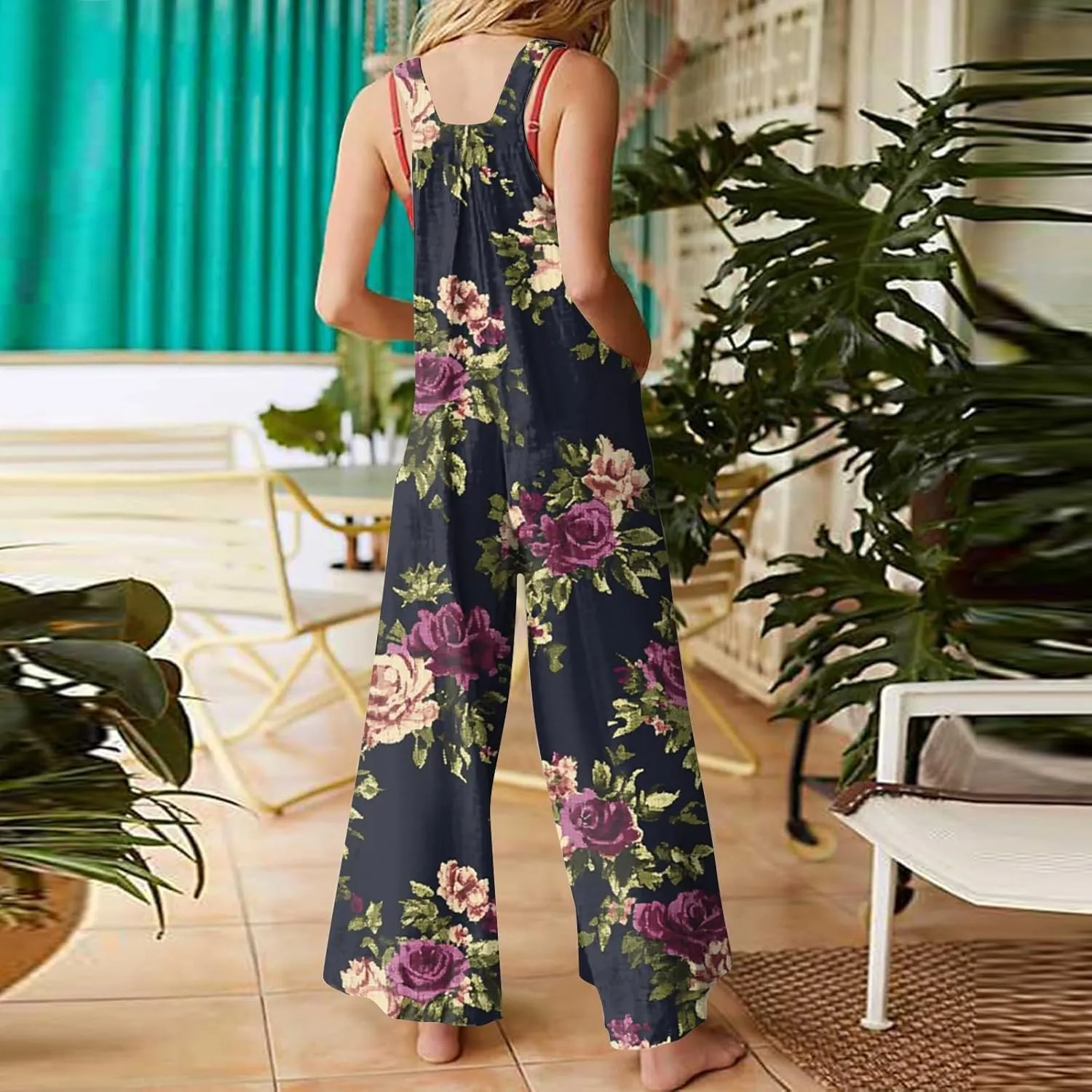 Womens Jumpsuits Loose One Piece Outfits 2025 Spring Summer Palazzo Rompers Casual Plus Size Overalls with Pockets