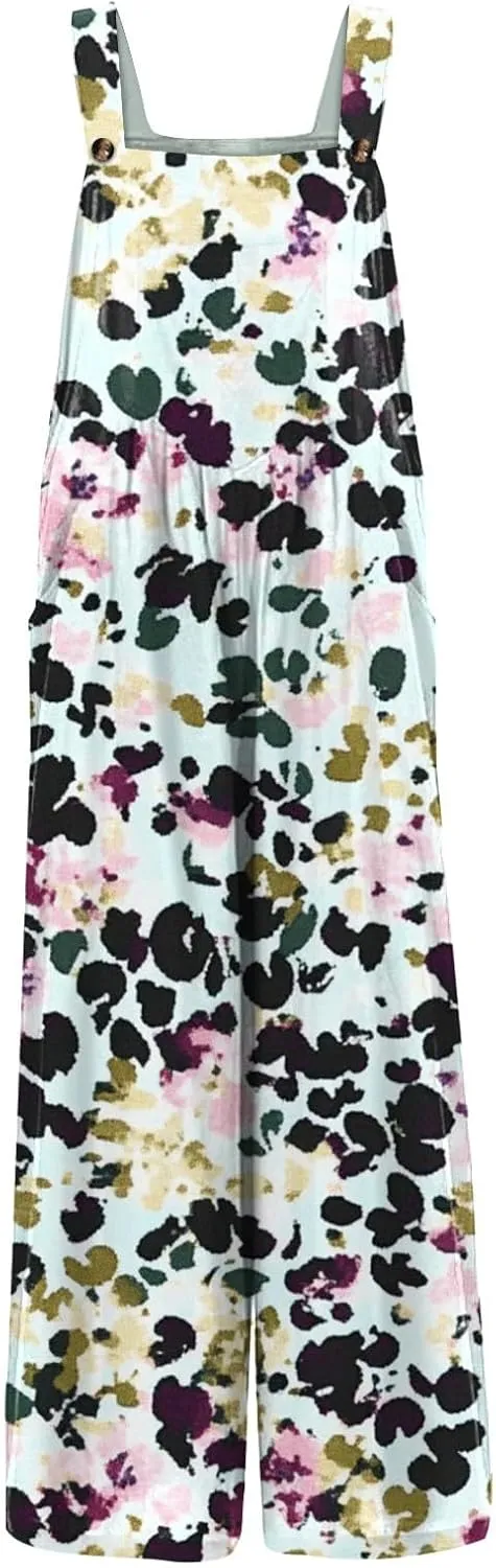 Womens Jumpsuits Loose One Piece Outfits 2025 Spring Summer Palazzo Rompers Casual Plus Size Overalls with Pockets