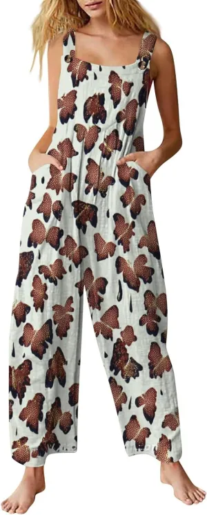 Womens Jumpsuits Loose One Piece Outfits 2025 Spring Summer Palazzo Rompers Casual Plus Size Overalls with Pockets