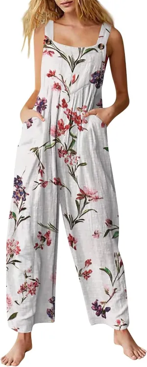 Womens Jumpsuits Loose One Piece Outfits 2025 Spring Summer Palazzo Rompers Casual Plus Size Overalls with Pockets