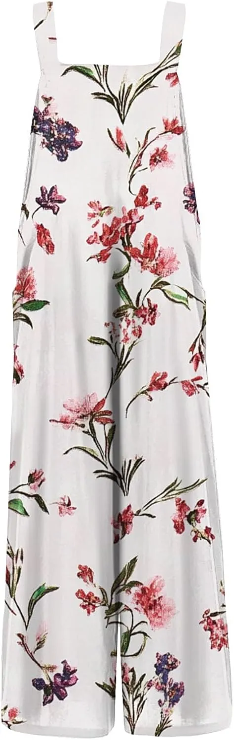 Womens Jumpsuits Loose One Piece Outfits 2025 Spring Summer Palazzo Rompers Casual Plus Size Overalls with Pockets