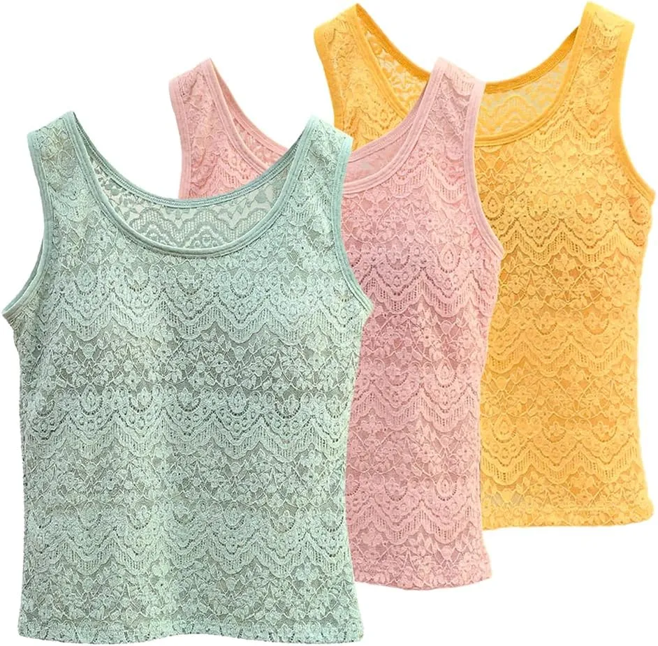 Womens Lace Tank Tops Camisole Built in Bra Padded Bra Vest Sleeveless Tank Tops for Women Girls