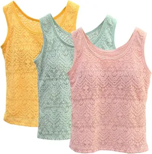 Womens Lace Tank Tops Camisole Built in Bra Padded Bra Vest Sleeveless Tank Tops for Women Girls