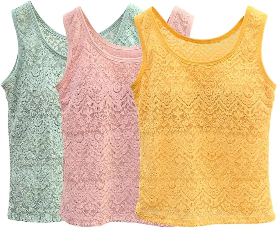 Womens Lace Tank Tops Camisole Built in Bra Padded Bra Vest Sleeveless Tank Tops for Women Girls