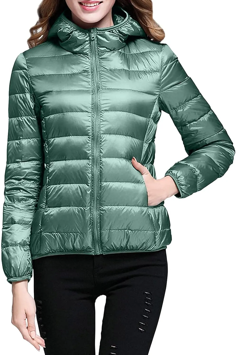 Women's Lightweight Long-Sleeve Water-Resistant Packable Hooded Puffer Jacket Winter Coat Women Down Coats Ski Jacket