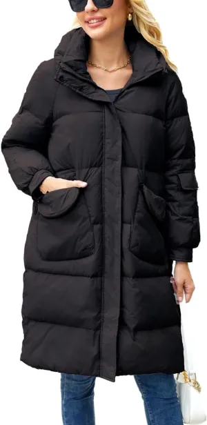 Womens Long Quilted Down Jacket Lightweight Winter Coat Zip Up Baggy Down Outerwear