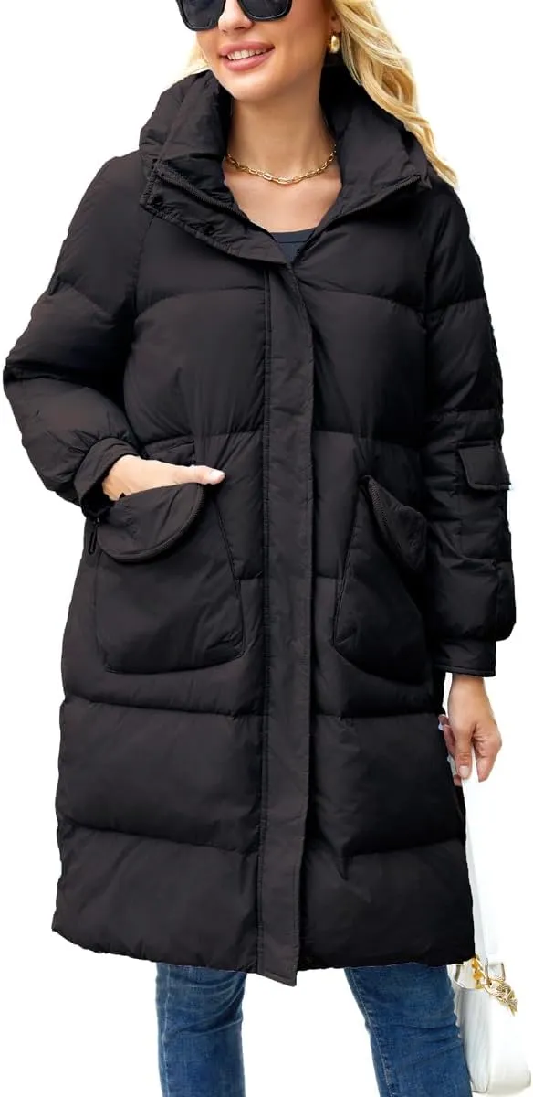 Womens Long Quilted Down Jacket Lightweight Winter Coat Zip Up Baggy Down Outerwear