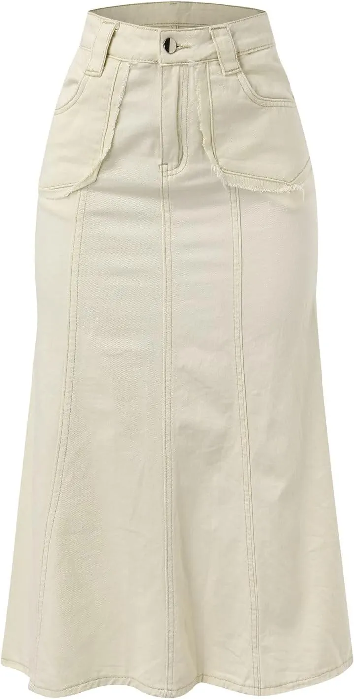 Women's Long Skirt Women's Casual Loose and Versatile Slim Fishtail Denim Skirt Wrap High Waisted Jean Skirt