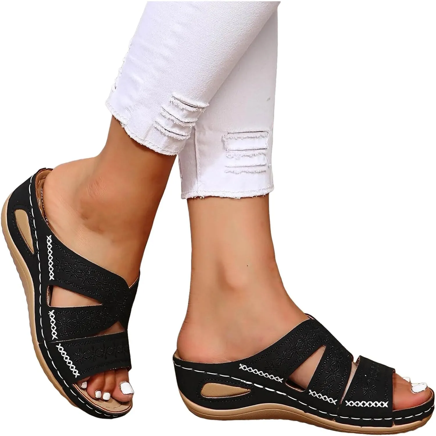 Womens Low Wedge Sandals Women's Comfortable Beach Sandals Walking Summer Beach Outdoor Water Sandals