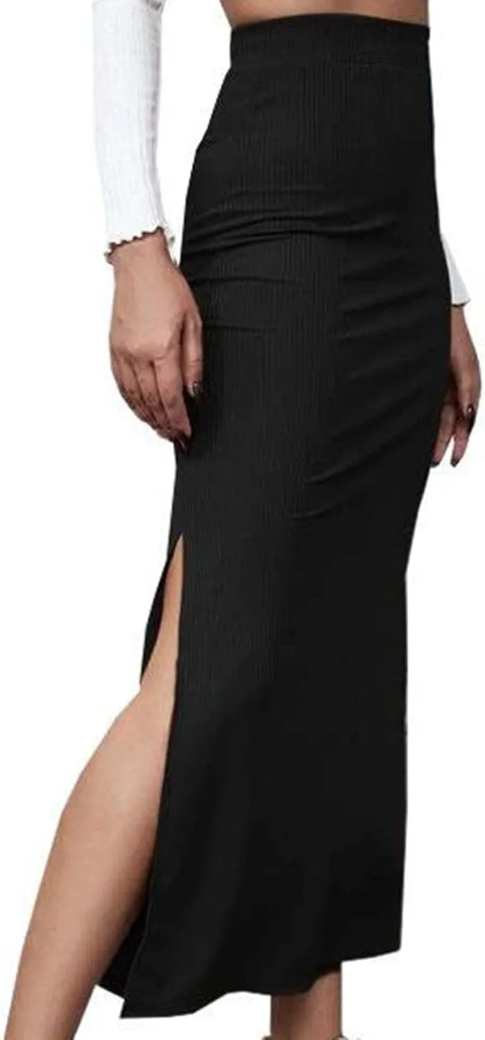 Womens Maxi Skirt Summer Slim Fit Versatile Hip Skirt Elastic Wrapped Split Skirt Fashion Solid Office Work Skirts