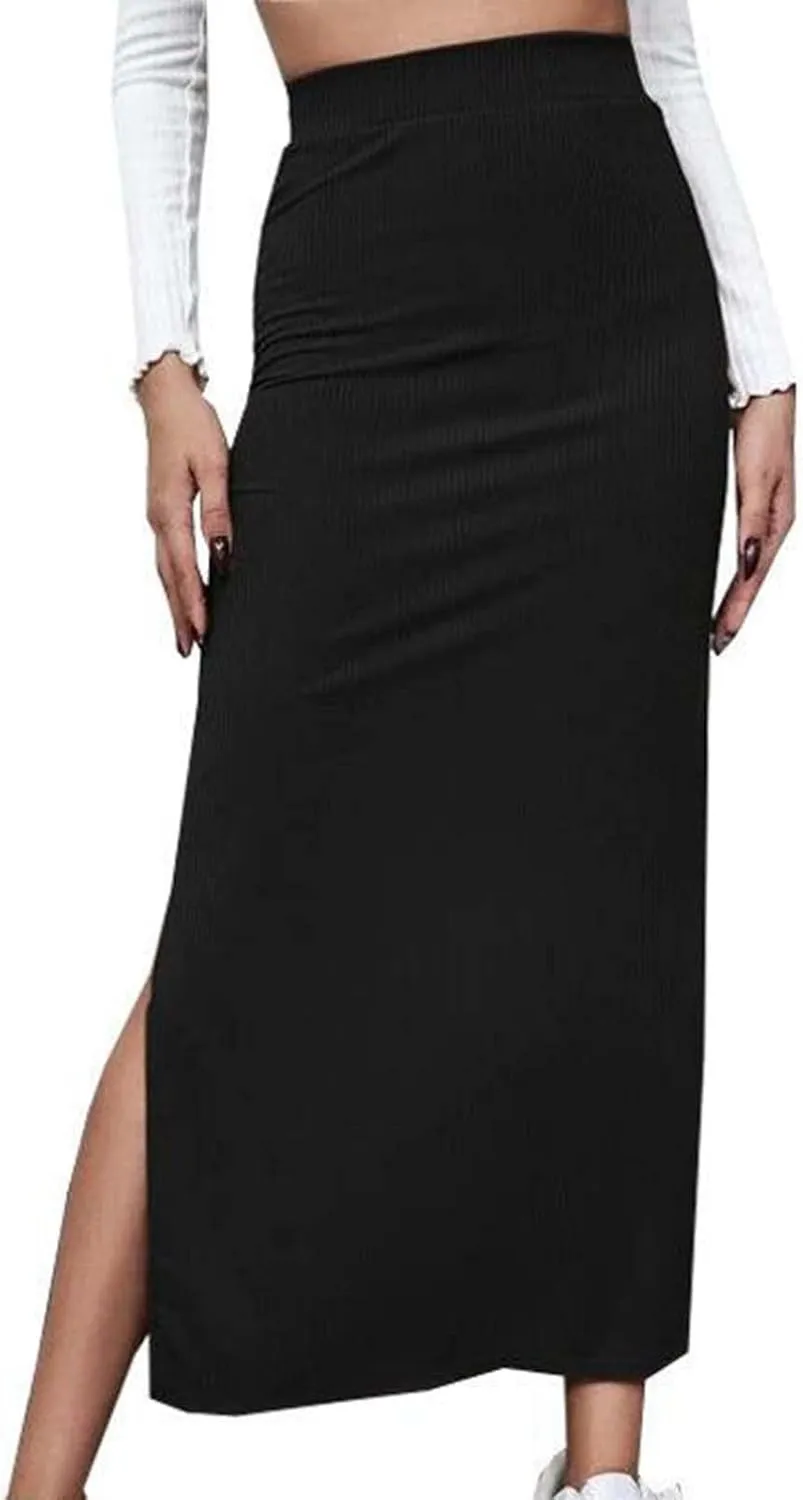 Womens Maxi Skirt Summer Slim Fit Versatile Hip Skirt Elastic Wrapped Split Skirt Fashion Solid Office Work Skirts
