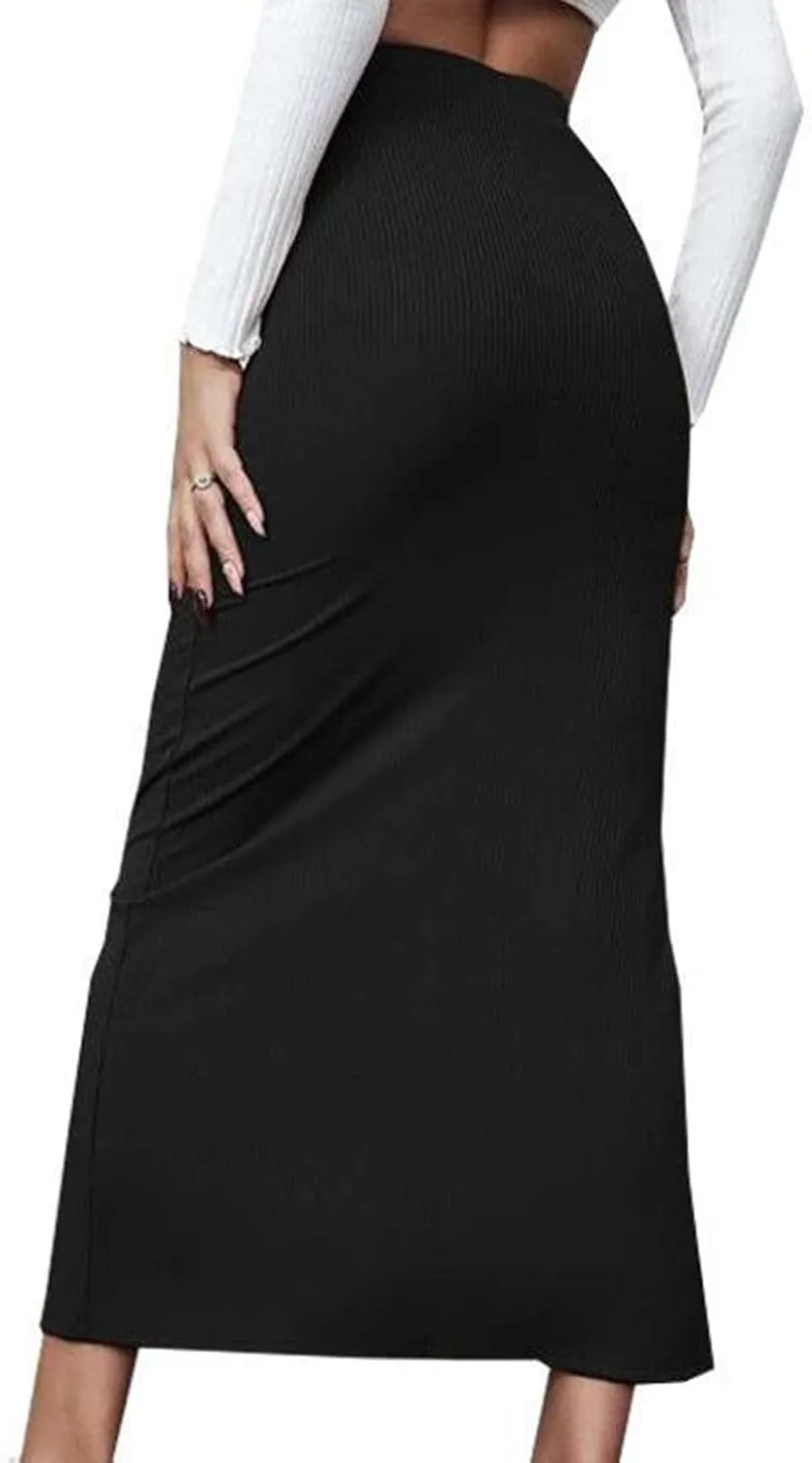 Womens Maxi Skirt Summer Slim Fit Versatile Hip Skirt Elastic Wrapped Split Skirt Fashion Solid Office Work Skirts