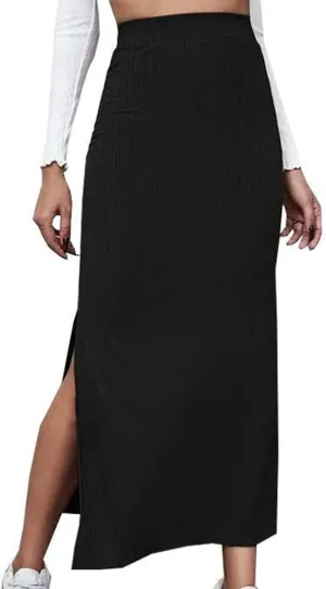 Womens Maxi Skirt Summer Slim Fit Versatile Hip Skirt Elastic Wrapped Split Skirt Fashion Solid Office Work Skirts