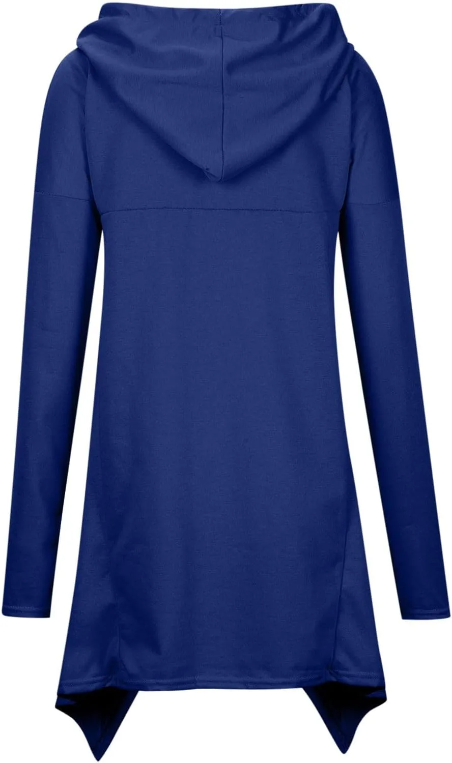Women's Novelty Cowl Neck Sweatshirts Flowy Asymmetrical Hem Solid Hoodies Preppy Thumb Hole Oversized Pullover