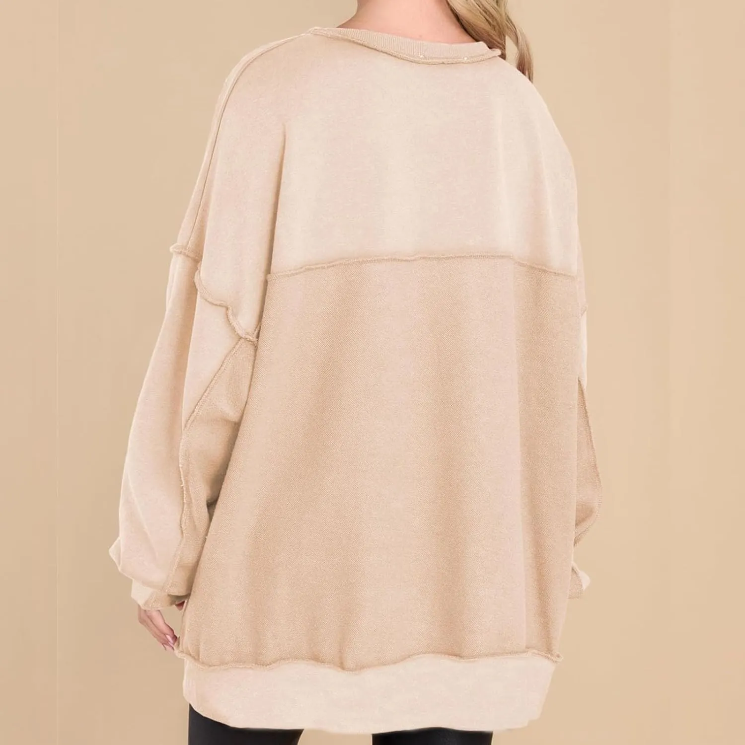 Womens Oversized Sweatshirt Casual Long Sleeve Shirts Button Henley Neck Pullover Patchwork Tunic Tops Fall Outfits