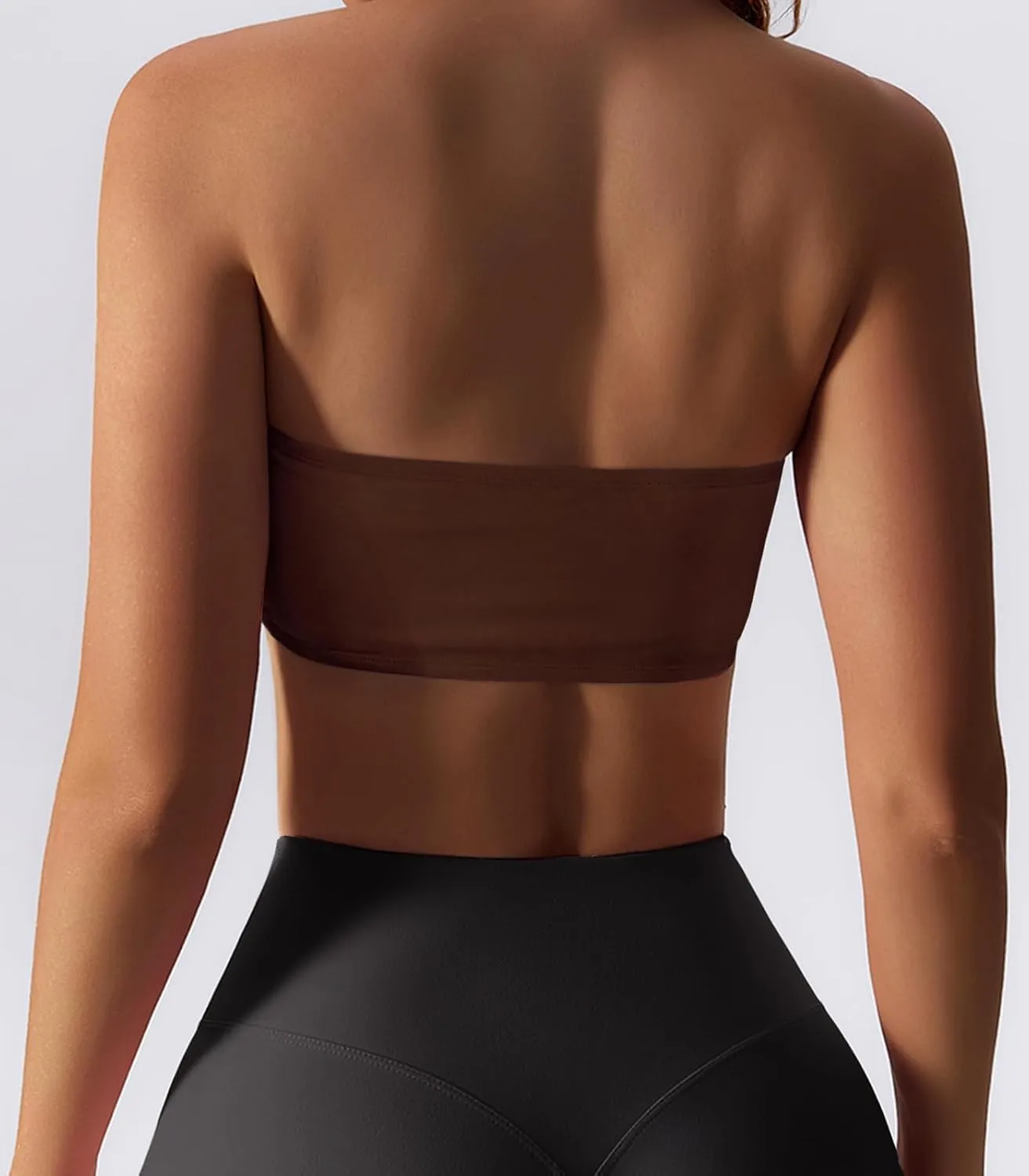 Womens Padded Bandeau Sports Tube Top Bra Strapless Wireless Solid Seamless Yoga Workout Bralette