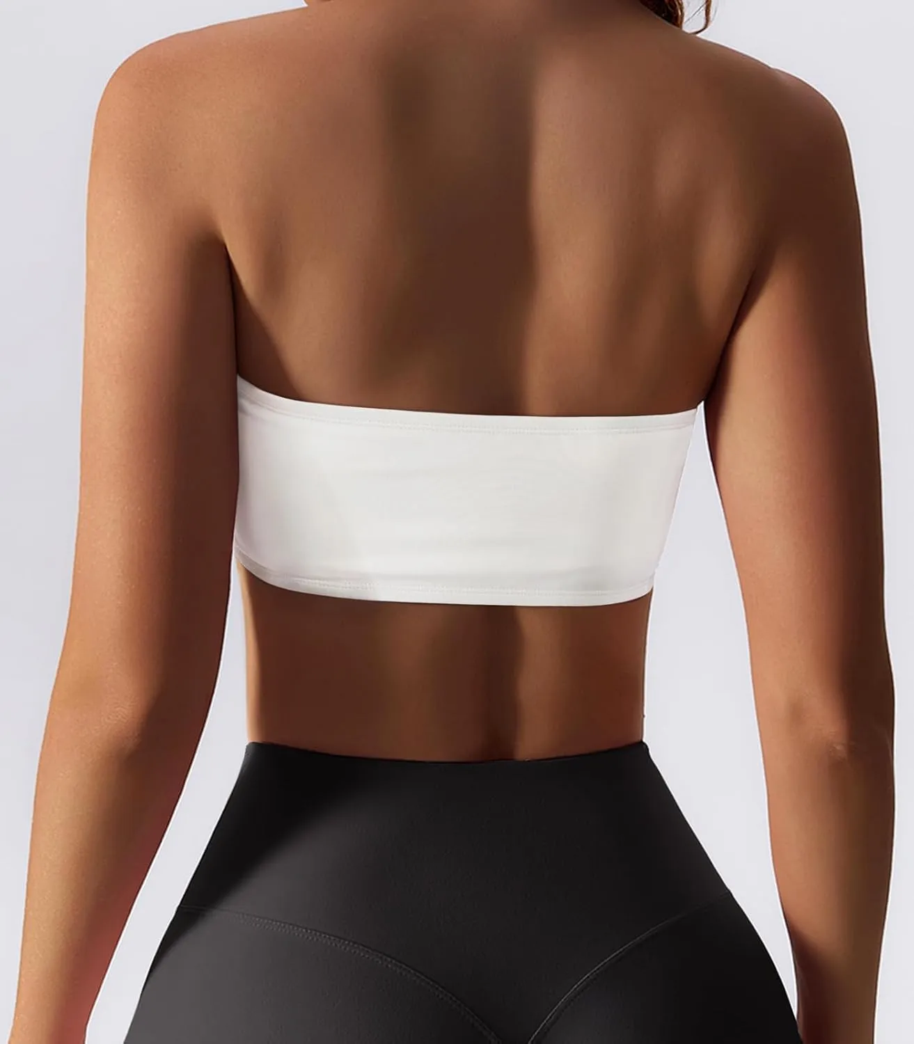 Womens Padded Bandeau Sports Tube Top Bra Strapless Wireless Solid Seamless Yoga Workout Bralette
