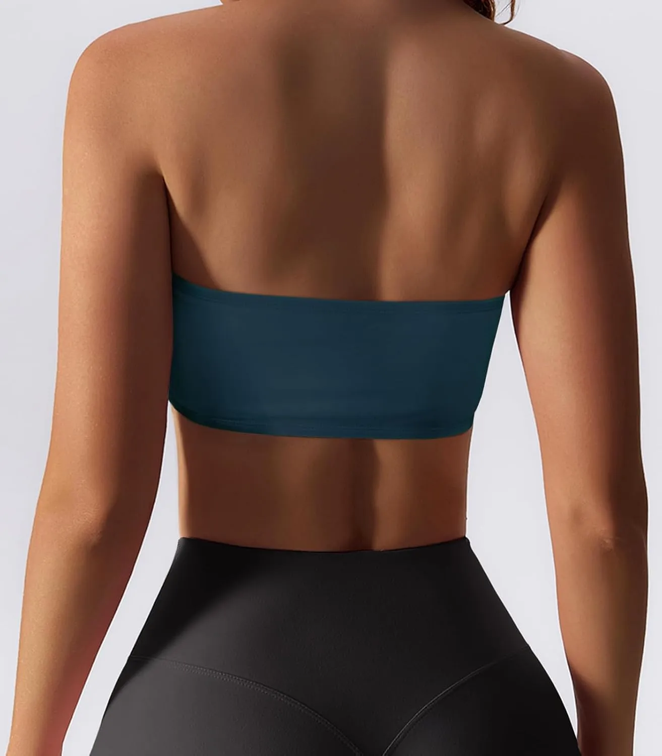 Womens Padded Bandeau Sports Tube Top Bra Strapless Wireless Solid Seamless Yoga Workout Bralette