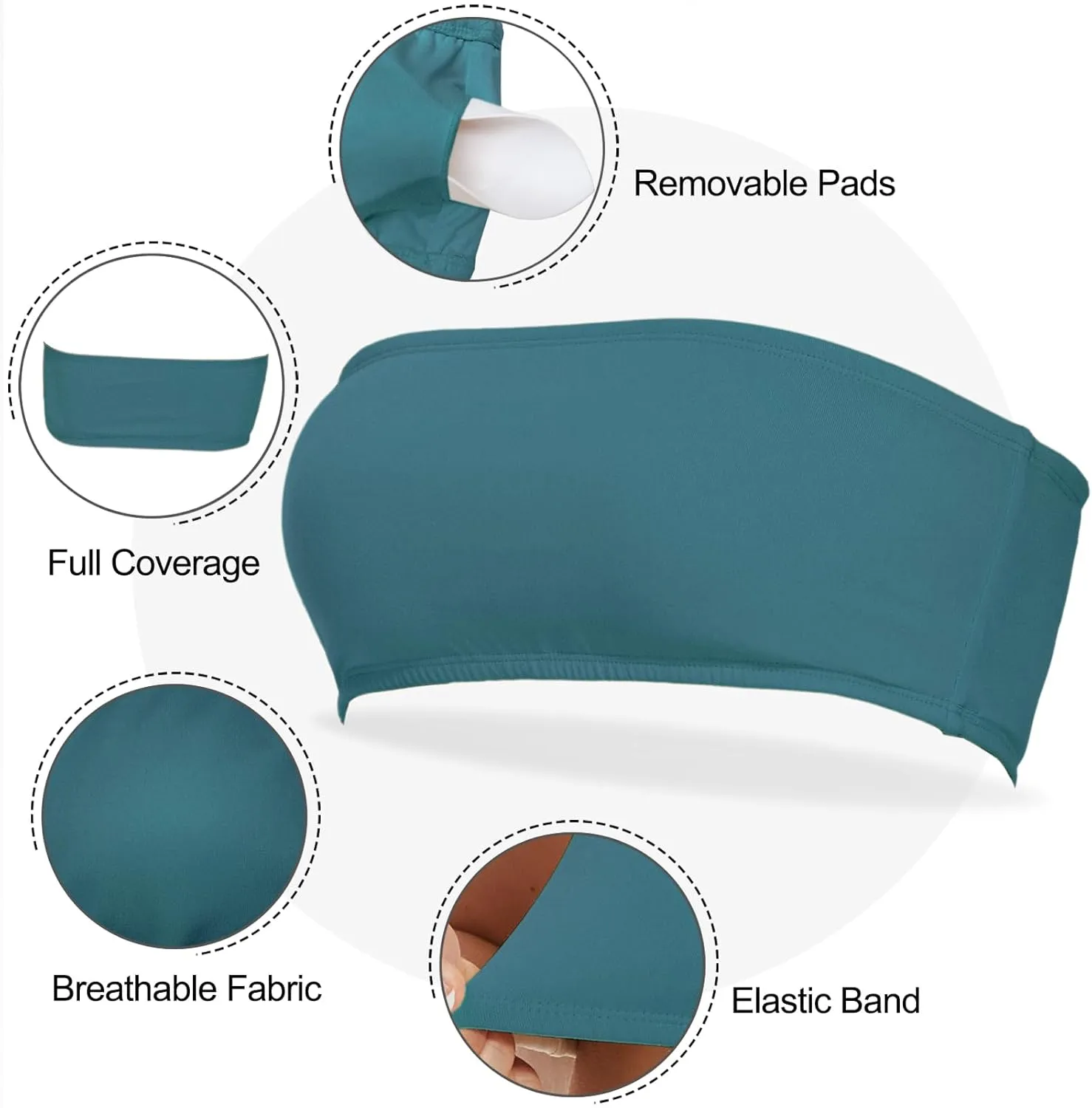 Womens Padded Bandeau Sports Tube Top Bra Strapless Wireless Solid Seamless Yoga Workout Bralette