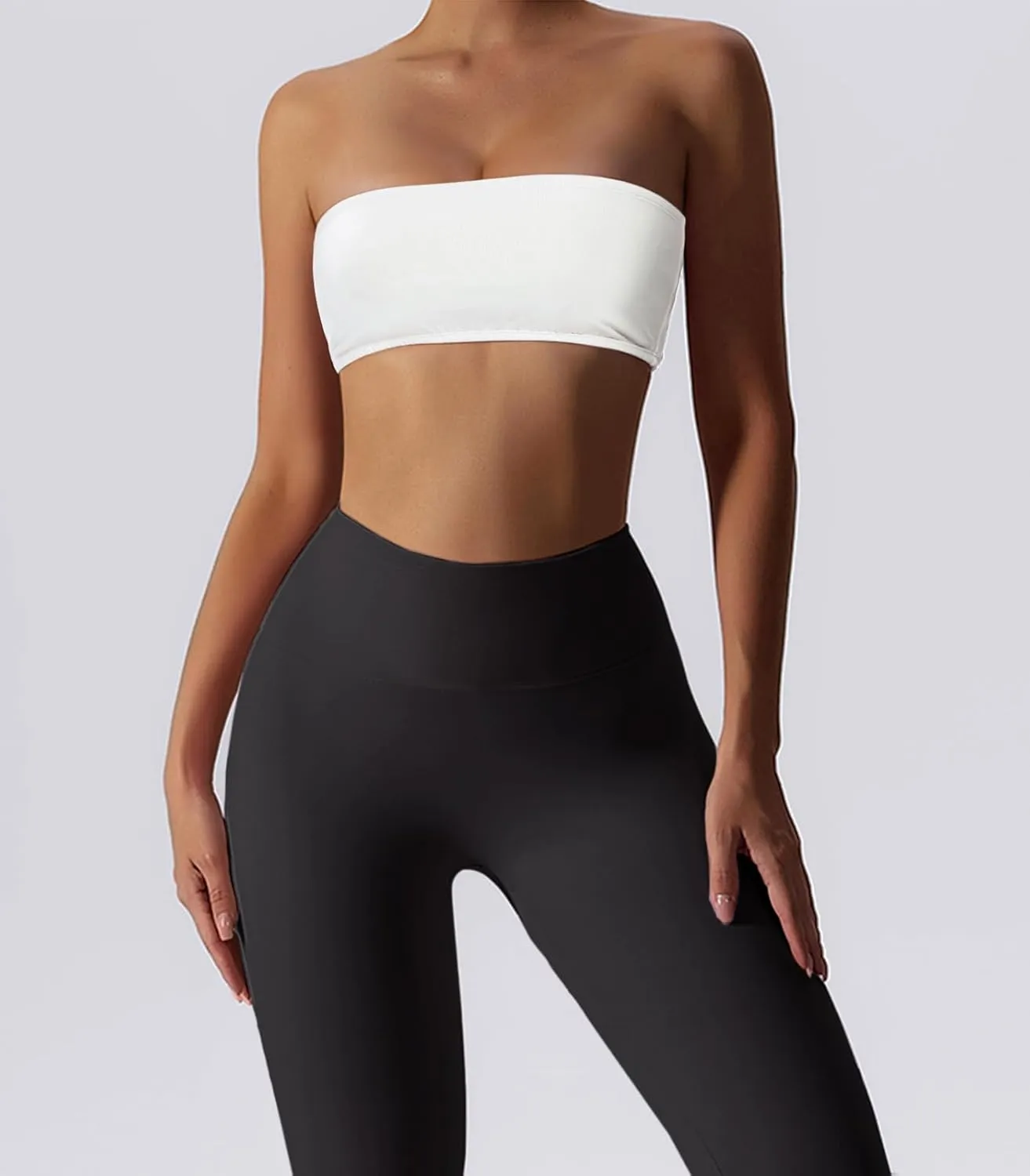Womens Padded Bandeau Sports Tube Top Bra Strapless Wireless Solid Seamless Yoga Workout Bralette