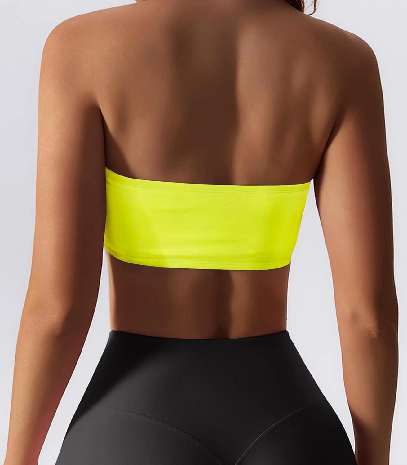 Womens Padded Bandeau Sports Tube Top Bra Strapless Wireless Solid Seamless Yoga Workout Bralette