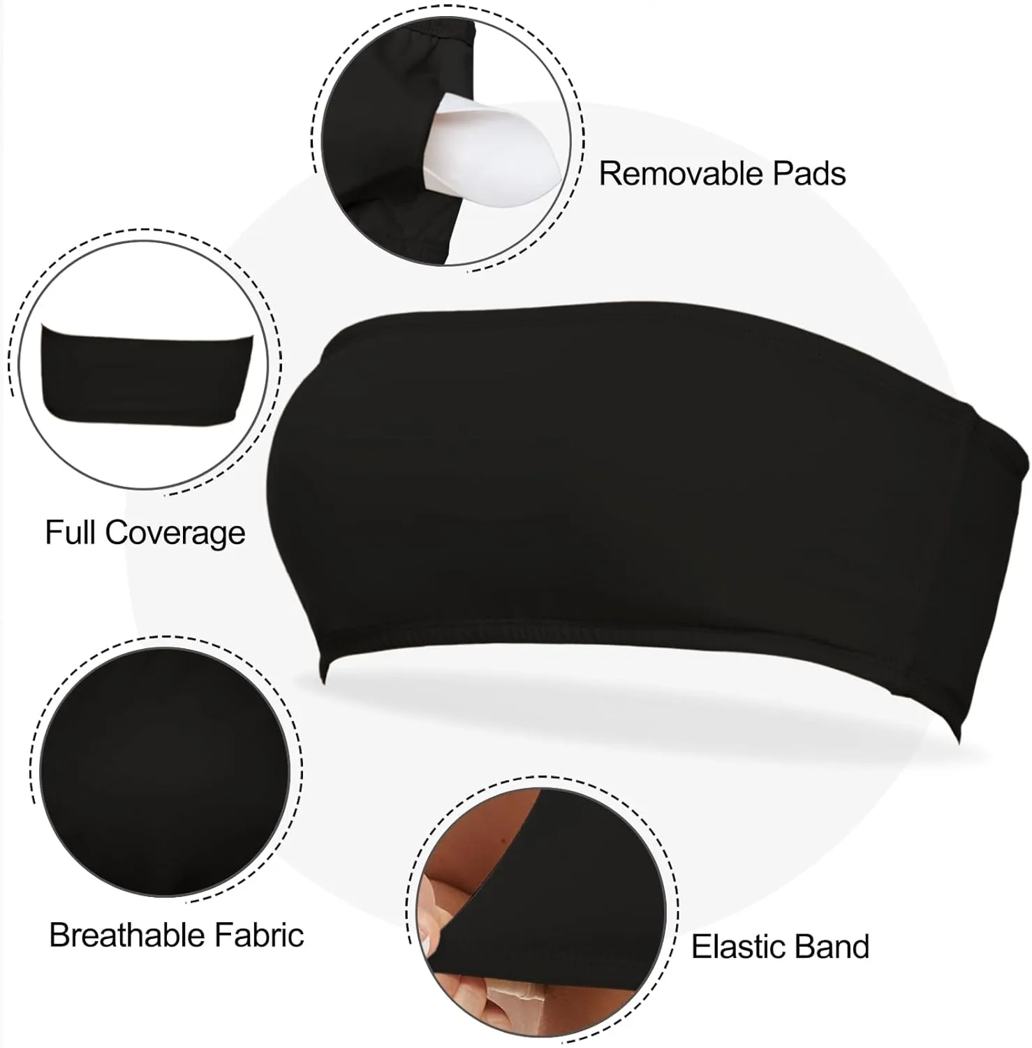 Womens Padded Bandeau Sports Tube Top Bra Strapless Wireless Solid Seamless Yoga Workout Bralette