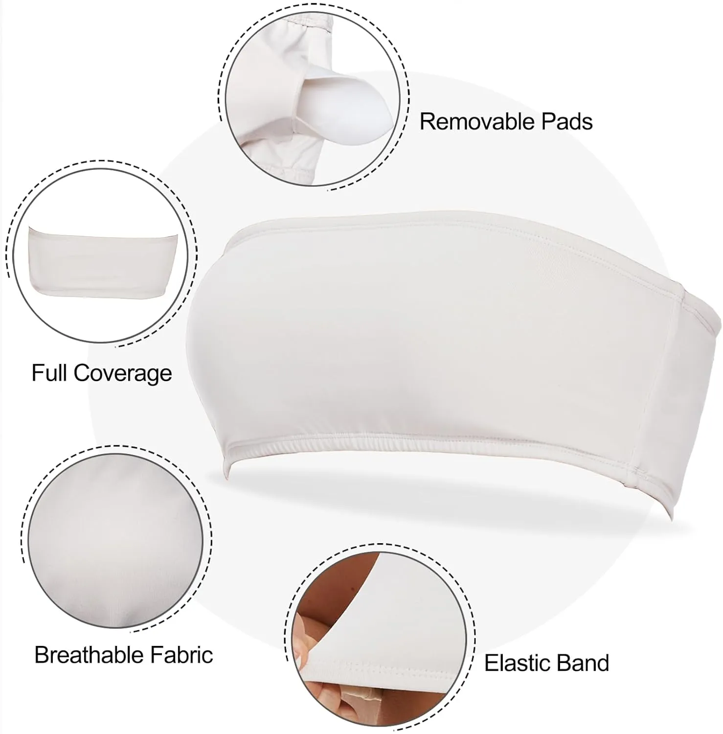 Womens Padded Bandeau Sports Tube Top Bra Strapless Wireless Solid Seamless Yoga Workout Bralette