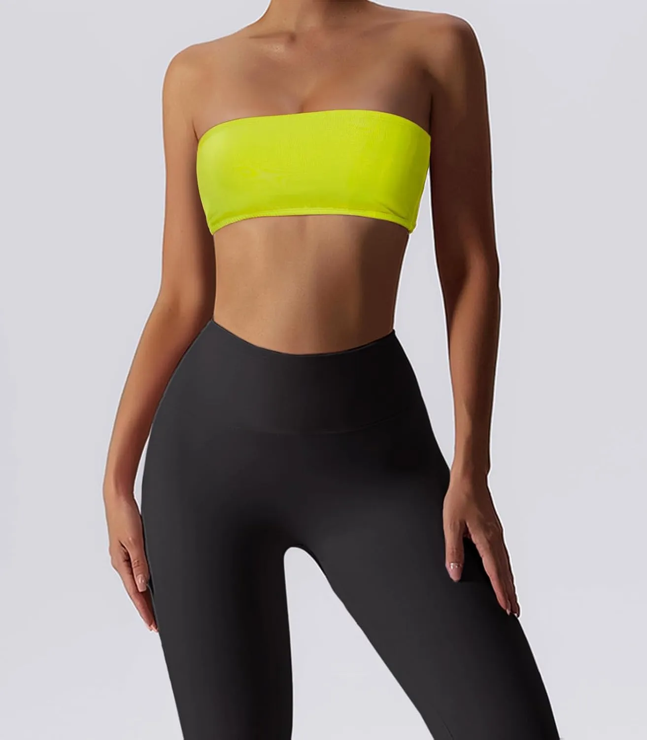 Womens Padded Bandeau Sports Tube Top Bra Strapless Wireless Solid Seamless Yoga Workout Bralette