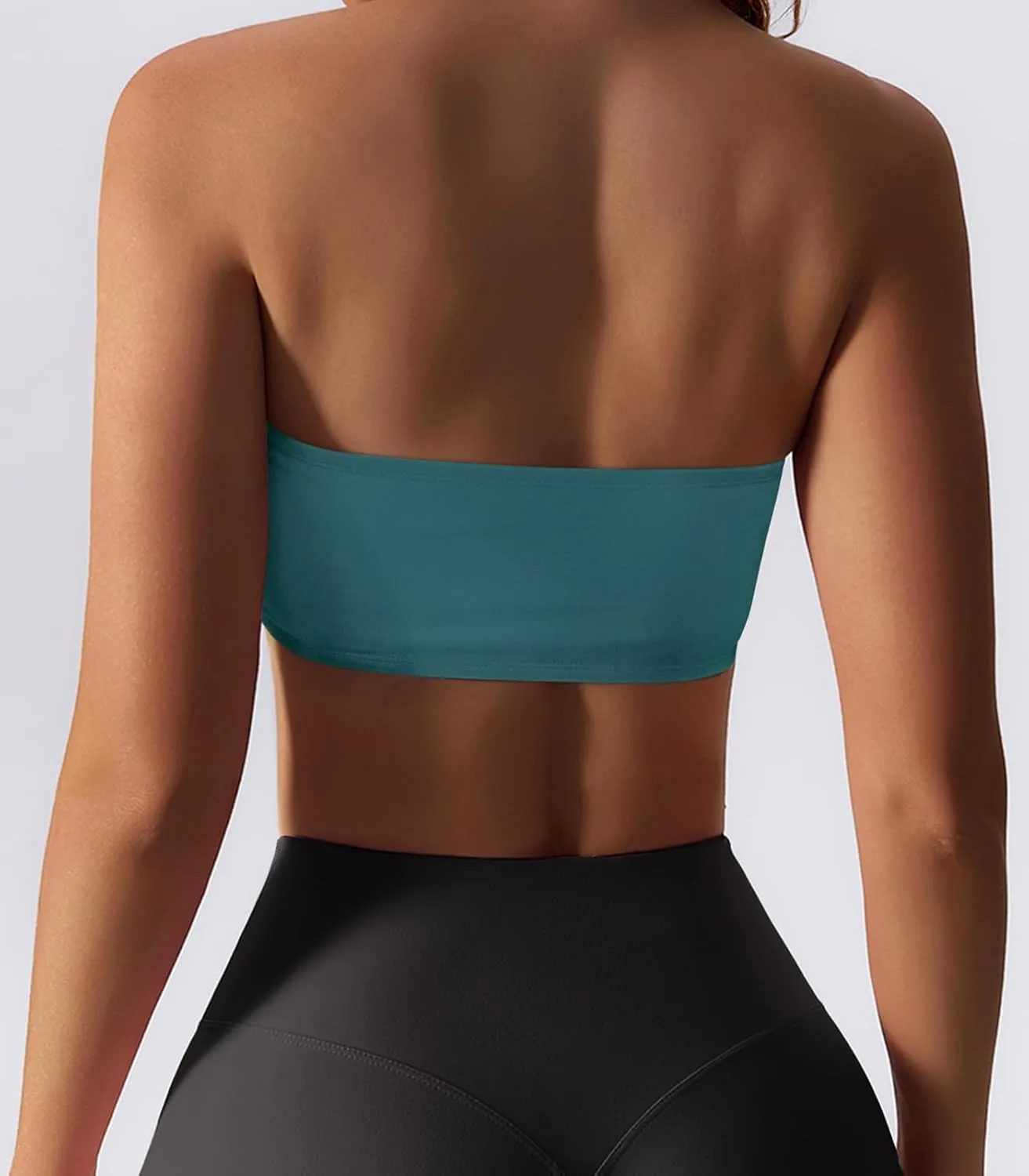 Womens Padded Bandeau Sports Tube Top Bra Strapless Wireless Solid Seamless Yoga Workout Bralette
