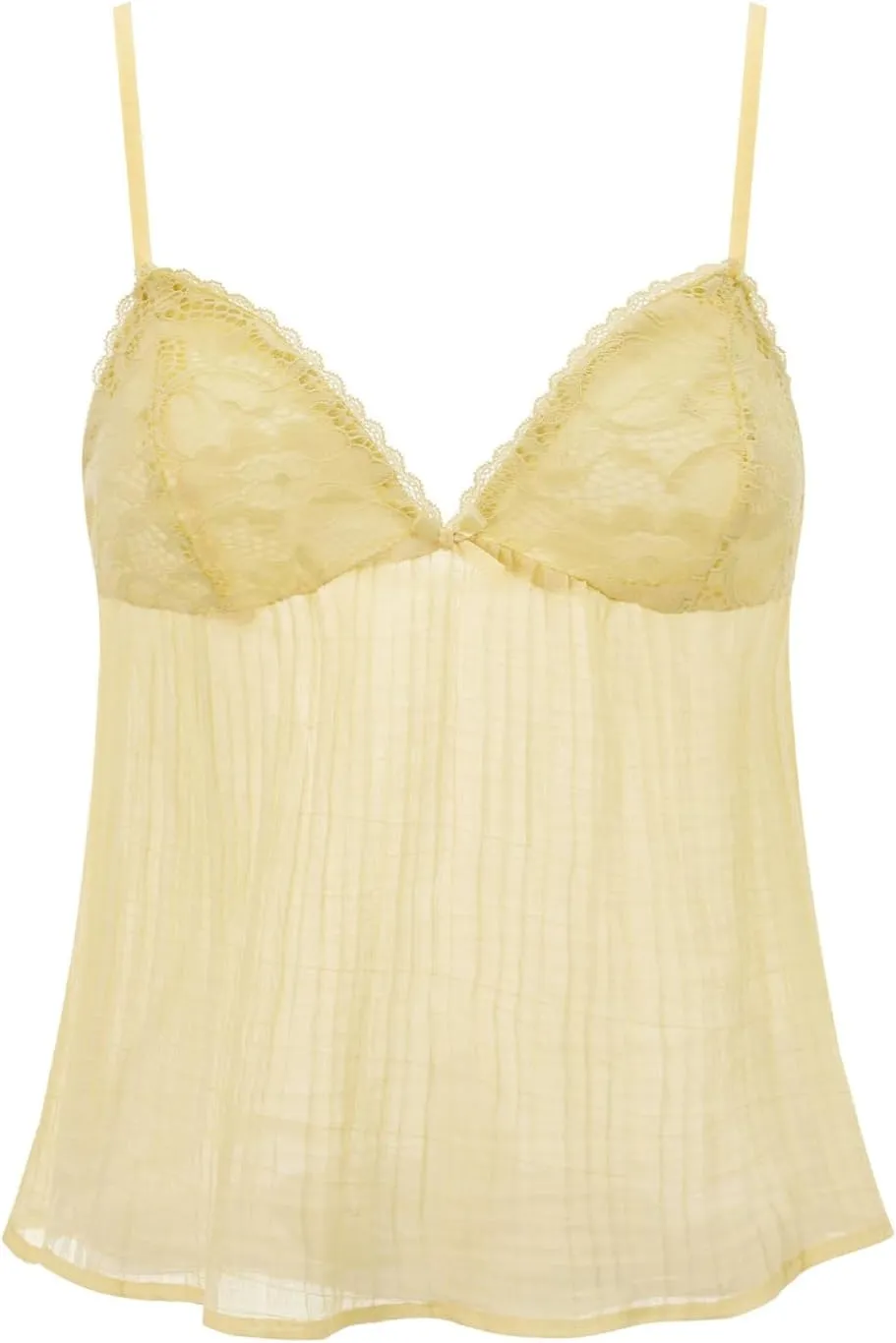 Women's Pleated Camisole Y2k Mini Tank Bowknot Front Sleeveless Spaghetti Strap V-Neck Lace Vest Cropped Tops