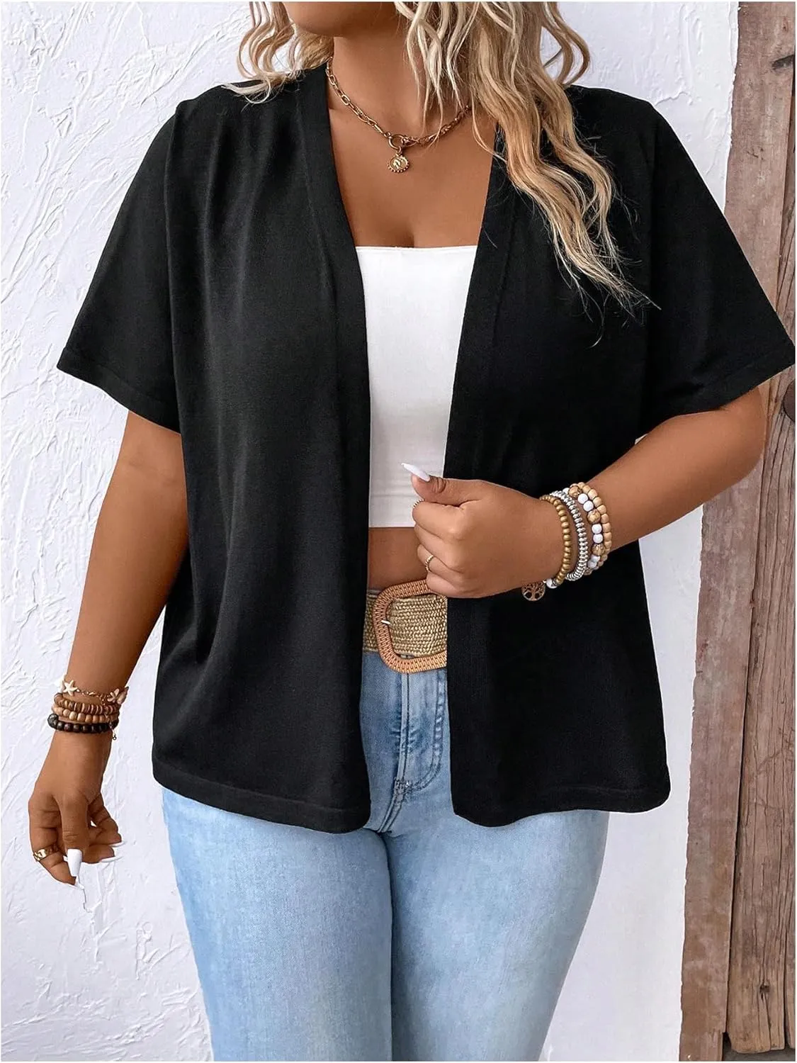 Women's Plus Size Cardigan Short Sleeve Open Front Cardigans Outerwear Summer Bolero Shrug