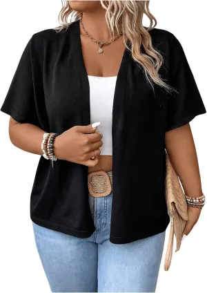 Women's Plus Size Cardigan Short Sleeve Open Front Cardigans Outerwear Summer Bolero Shrug
