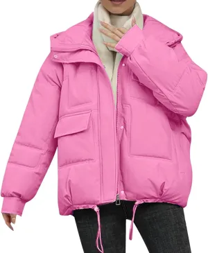 Women's Puffer Jacket Packable Quilted Light Down Jacket Oversized Short Bubble Coat Waterproof Jacket With Hood