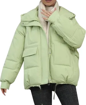 Women's Puffer Jacket Packable Quilted Light Down Jacket Oversized Short Bubble Coat Waterproof Jacket With Hood