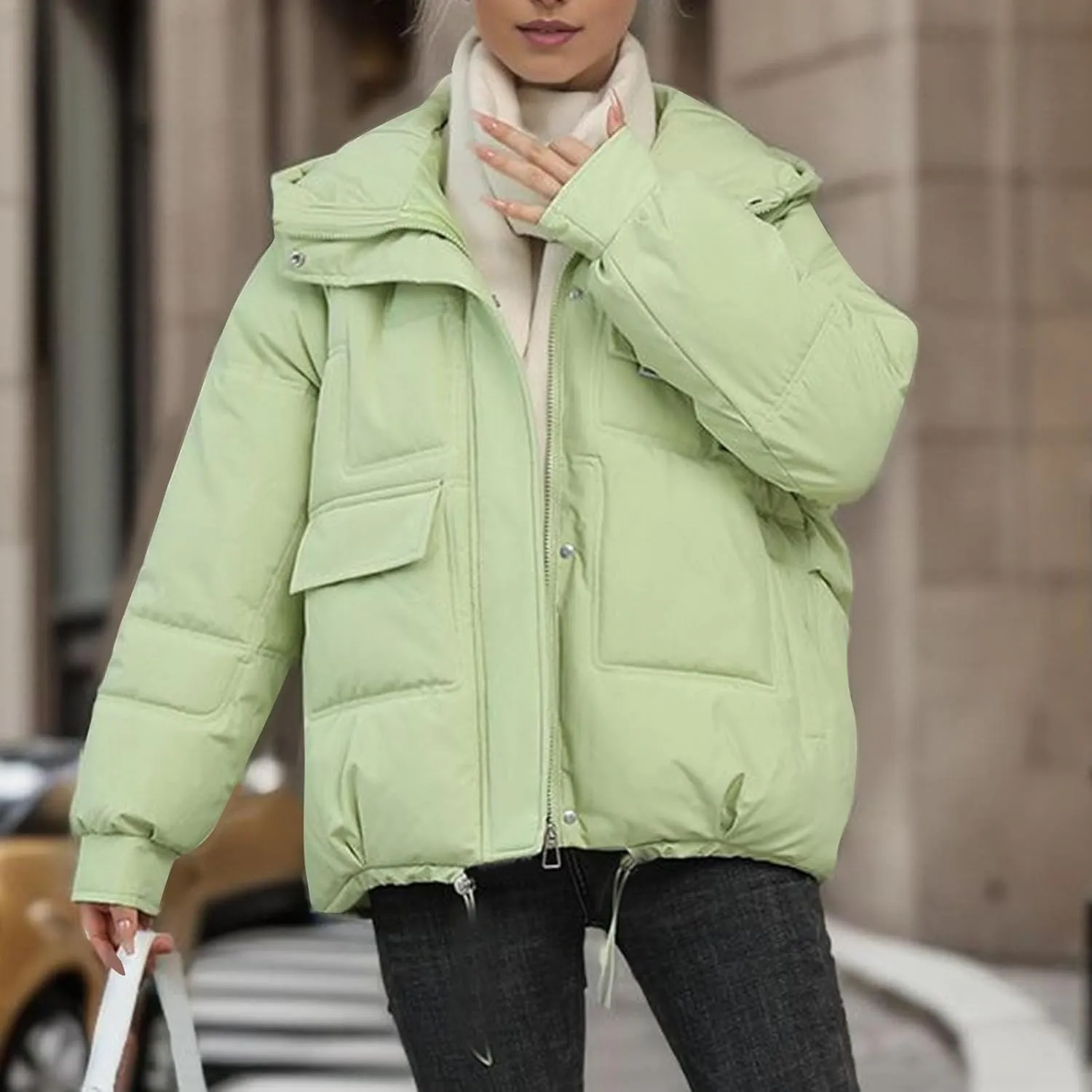 Women's Puffer Jacket Packable Quilted Light Down Jacket Oversized Short Bubble Coat Waterproof Jacket With Hood