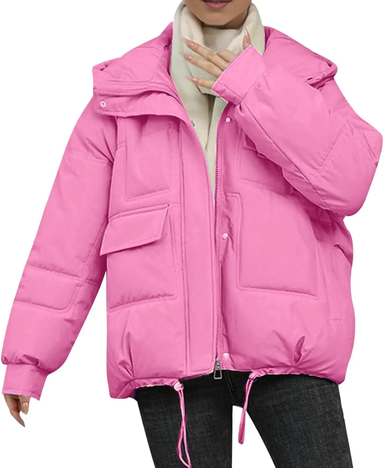 Women's Puffer Jacket Packable Quilted Light Down Jacket Oversized Short Bubble Coat Waterproof Jacket With Hood