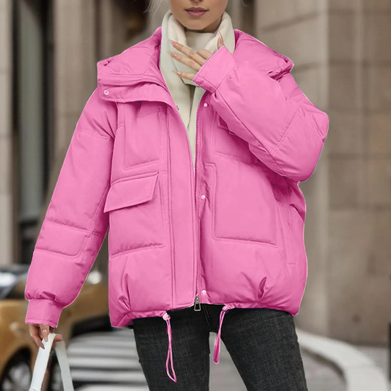 Women's Puffer Jacket Packable Quilted Light Down Jacket Oversized Short Bubble Coat Waterproof Jacket With Hood