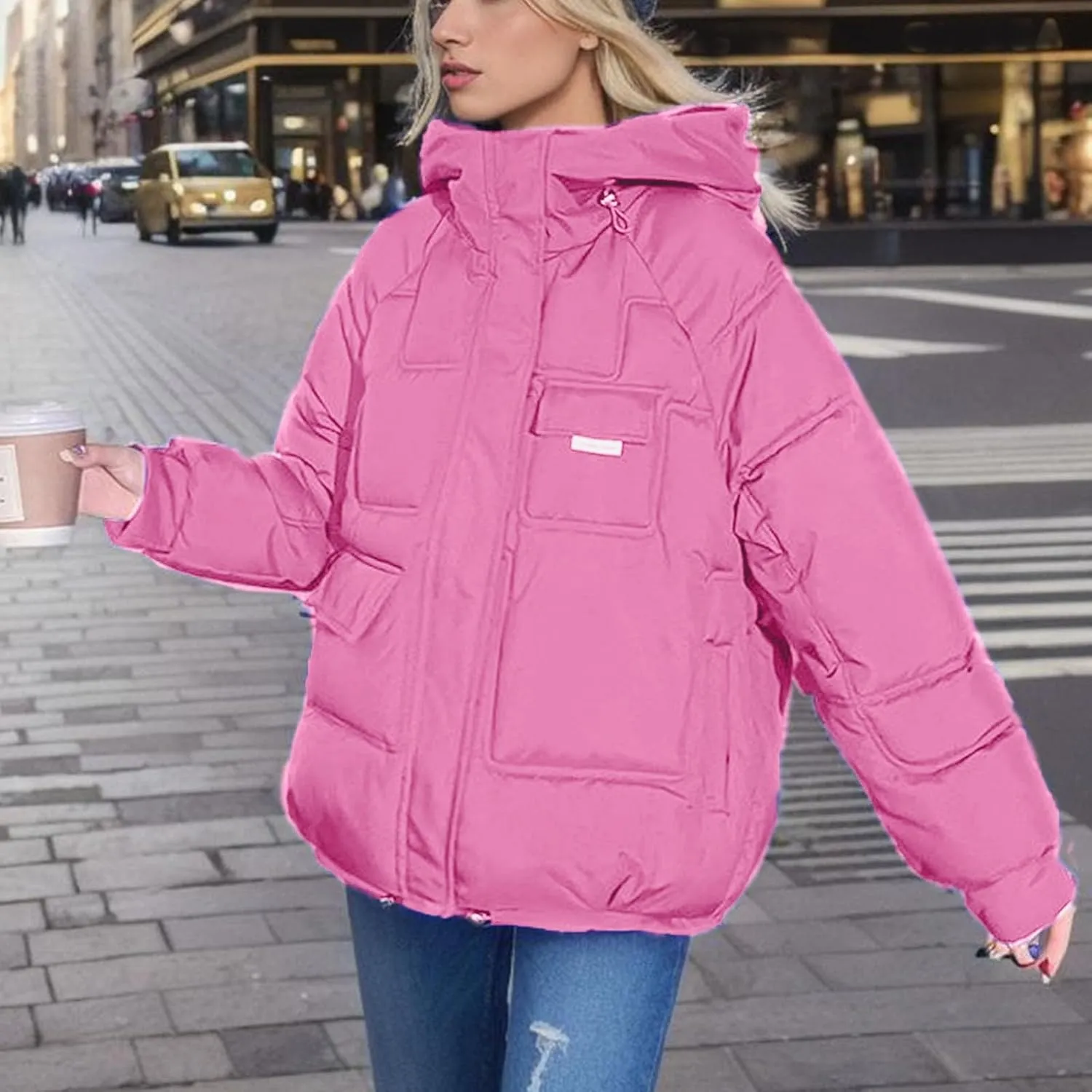 Women's Puffer Jacket Packable Quilted Light Down Jacket Oversized Short Bubble Coat Waterproof Jacket With Hood