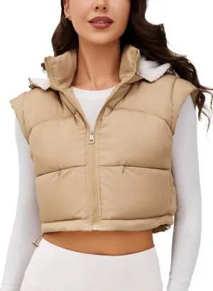 Women's Puffer Vest Hooded Button Down Zip Up Winter Outerwear Vests with Pockets