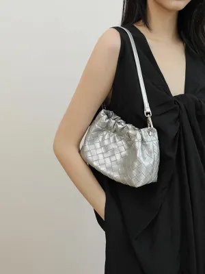 Women's Retro Genuine Leather Chain Ball Woven Shoulder Crossbody Underarm Bag Clutch Cloud Dumpling Handbag Versatile Hobo