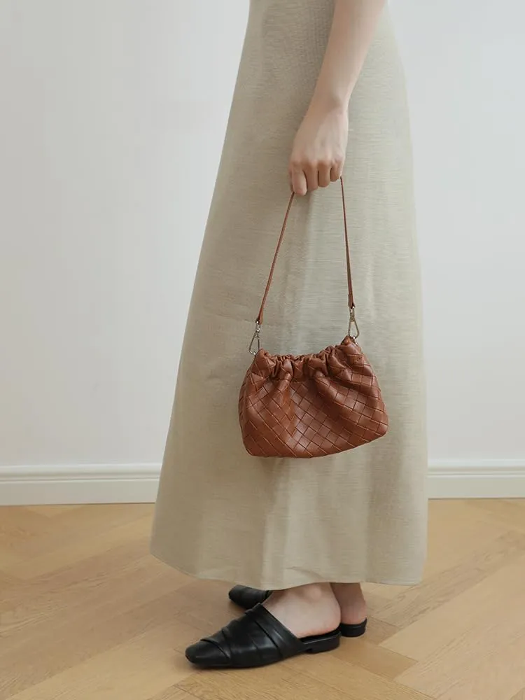 Women's Retro Genuine Leather Chain Ball Woven Shoulder Crossbody Underarm Bag Clutch Cloud Dumpling Handbag Versatile Hobo