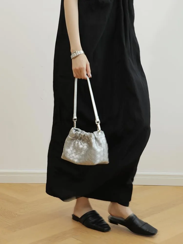 Women's Retro Genuine Leather Chain Ball Woven Shoulder Crossbody Underarm Bag Clutch Cloud Dumpling Handbag Versatile Hobo